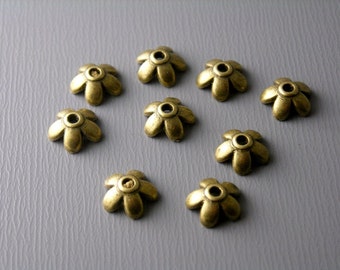 Petite Flower Shaped Dome Bead Caps, Antique Bronze Plated, 6.5mm diameter - 30 pieces