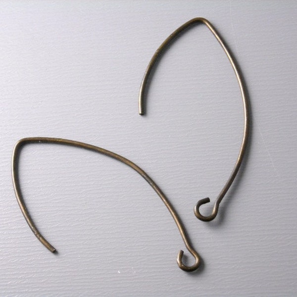 V Earwire Hooks, Dark Antique Brass Plated, 36mmx18mm - 10 pieces