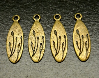 Petite Stamped Oval Pendants, Antique Bronze Plated, 24mmx7mm - 6 pieces