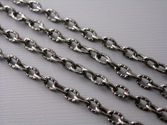 Gunmetal Plated Cable Link Chain: Textured Iron, 4mm x 3mm (10 Feet)