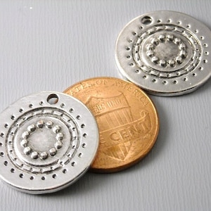 Textured Circle Coin Pendants, Antique Silver Plated, 20mm - 6 pieces