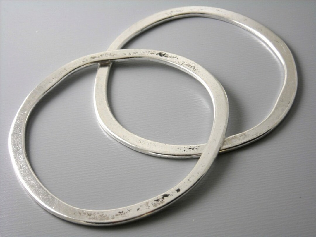 Extra Large Flat Asymmetrical Ring Links, Antique Silver Plated, 53mm ...