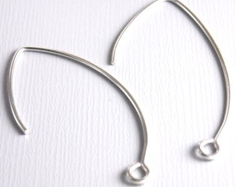 Silver Ear Wires, Large V Hook, Platinum Plated, 36mm x 20mm - 10 pieces