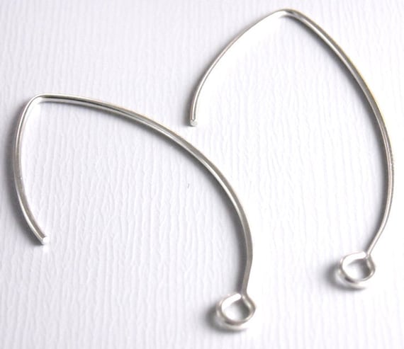 Silver Ear Wires, Large V Hook, Platinum Plated, 36mm x 20mm - 10 pieces