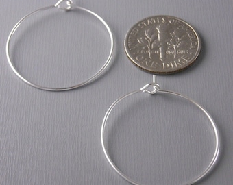 Silver Beading Hoops, 25mm Hoop Earring Findings, 22 Gauge - 20 pieces
