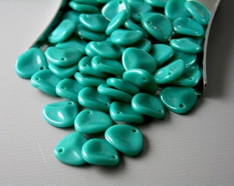 Rose Petal Shaped Czech Glass Beads, Persian Turquoise Color, 7mmx8mm - 50 pieces
