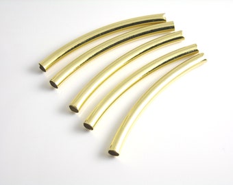 Premium Long Curved Seamless Tubes, 14k Gold Plated, 50mmx3mm - 5 pieces