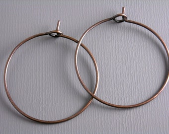 Wineglass Hoop Earrings, Antique Copper Plated, 25mm diameter, 22 gauge wire - 20 pieces