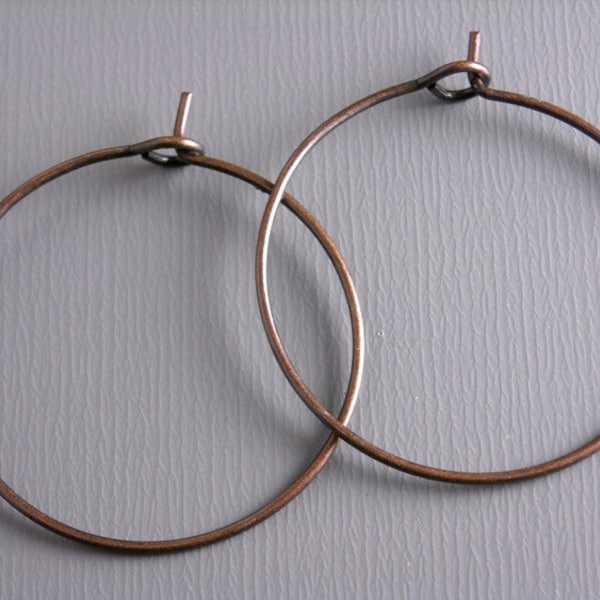 Wineglass Hoop Earrings, Antique Copper Plated, 25mm diameter, 22 gauge wire - 20 pieces