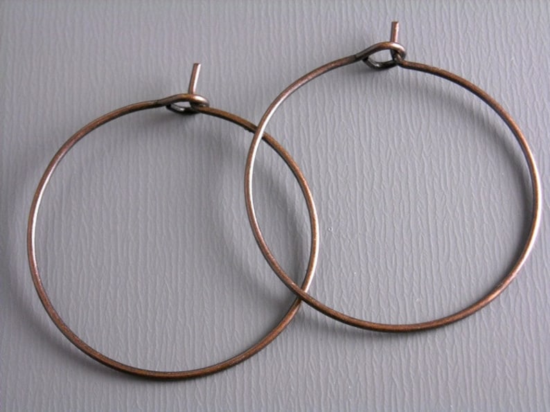 Wineglass Hoop Earrings, Antique Copper Plated, 25mm diameter, 22 gauge wire 20 pieces image 1