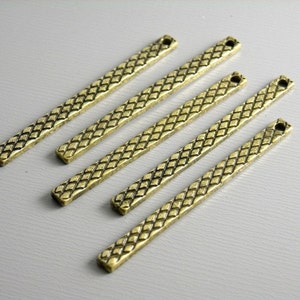 Flat Crosshatch Textured Bar Pendants, Antiqued Brass, 40mmx3mm - 6 pcs