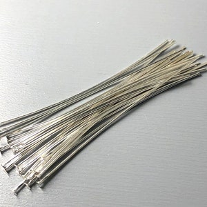 Hand Straightened Fine Flat End Headpins, Silver Tone Plated, 45mm long, 26 gauge - 50 pins