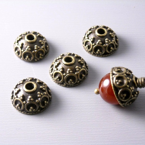 Raised Textured Dome Bead Caps, Antique Bronze Plated, 10mm diameter - 20 pieces