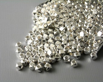 Petite Faceted Hexagon Shaped Spacers, Silver Tone Plated, 3mm diameter - 30 pieces