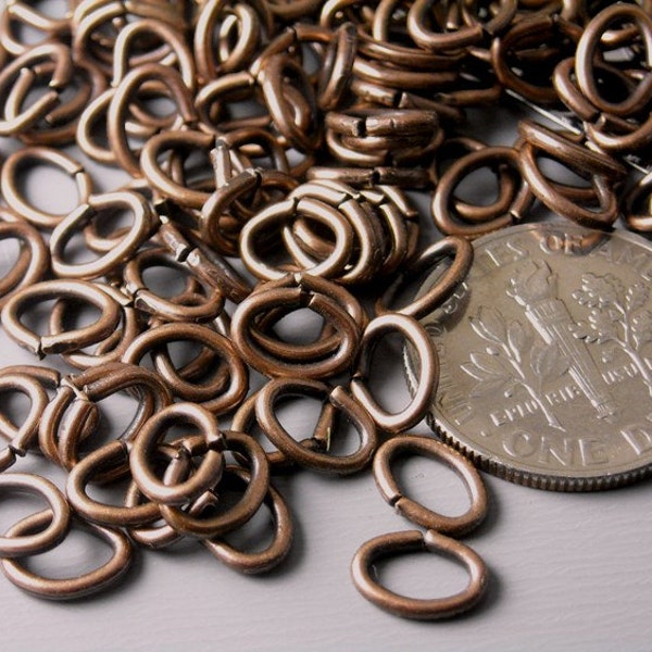 Open Cut Oval Jump Rings, Dark Copper Plated, 7mmx5mm diameter, 22 gauge - 50 pieces