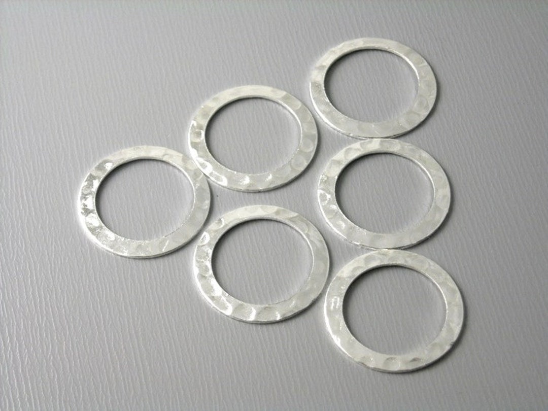 Hammered Circle Cutout Ring Links, Silver Plated, 16mm Diameter - 10 ...