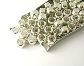 Sturdy Hanger Tube Bail Beads, Antique Silver Plated, 11.5mm diameter - 10 pieces