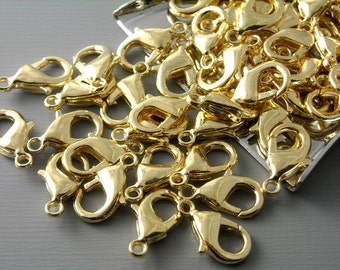 Small Sturdy Lobster Claw Clasps, KC Gold Tone Plated, 12mmx6mm - 10 pieces