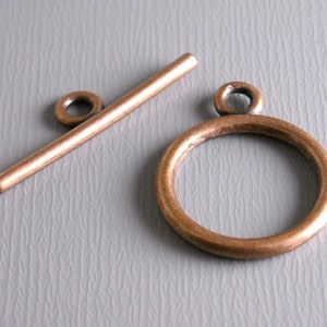 T-Bar Toggle Clasps, Antique Copper Plated, 15mm rings, 21mm bars - 10 sets (20 pieces)