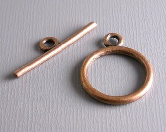 Sturdy T-Bar Clasps, Antique Copper Plated, 15mm Ring Toggle / 21mm Bar - 10 sets (20 pcs)