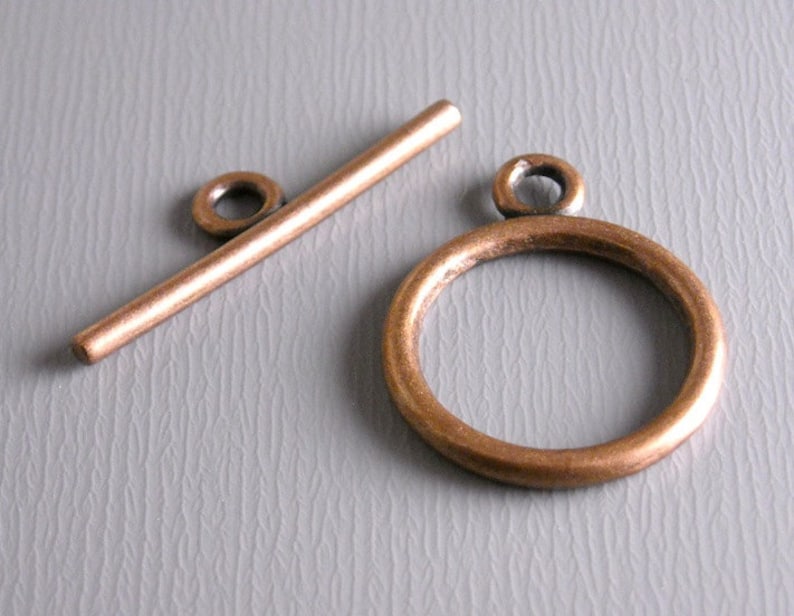 Sturdy T-Bar Clasps, Antique Copper Plated, 15mm Ring Toggle / 21mm Bar 10 sets 20 pcs 画像 1