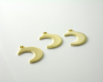 Premium Flat Crescent Moon Charms, 24k Gold Plated, 15mmx11mm - 3 pieces