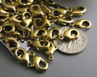 Raw Brass (non-plated) Lobster Clasps - 11.5mm x 7mm - 10 clasps