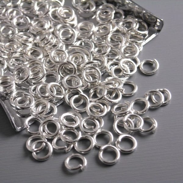 Sturdy Open Cut Jump Rings, Silver Tone Plated, 4mm diameter, 20 gauge - 100 pieces