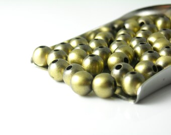 Sturdy Brushed Solid Brass Beads, Antiqued Brass, 6mm diameter - 10 Beads