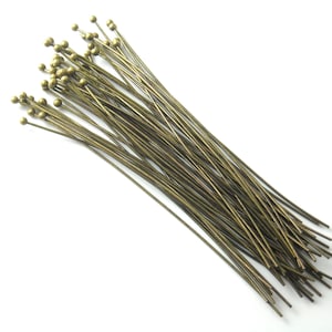 22 gauge Extra Long Ball End Headpins, Antique Bronze Plated, 63mm (2.5 inches) - 50 pins