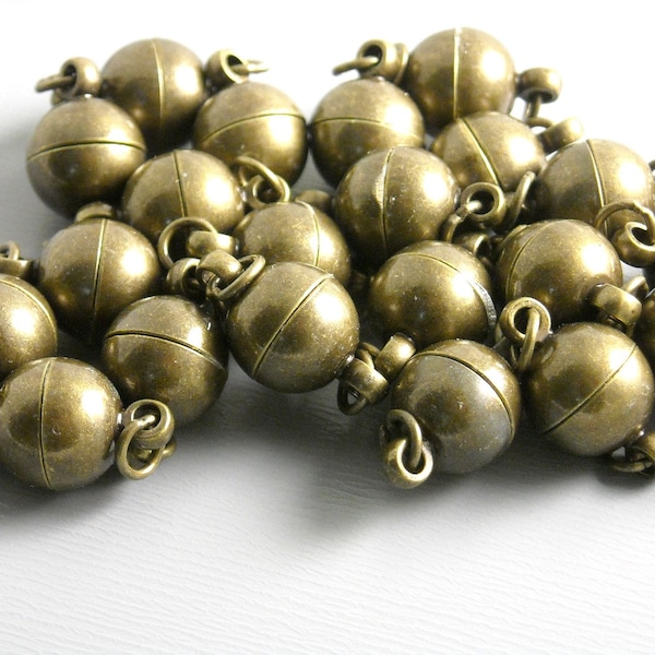 Magnetic Ball Clasps, Antique Bronze Or Silver (Choose Your Finish,) 14mmx8mm - 4 pieces