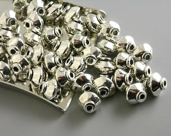 Sturdy Silver Bicone Spacers, Antique Silver Plated, 7mmx7.5mm - 30 pieces