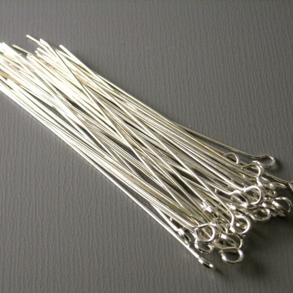 Hand Straightened Thin Eyepins, Silver Tone Plated, 45mm long, 24 gauge - 50 pins
