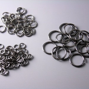 Gunmetal Plated, Three Sizes, Jump Rings Assortment - 100 pieces (4mm, 6mm and 10mm rings)