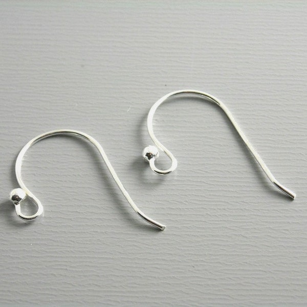 Genuine Sterling Silver Shepherds Hook Ball End Earwire, 19mm long - 10 pieces