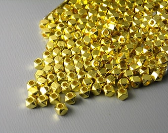 Mini Faceted Hexagon Shaped Bead Spacers, Gold Plated, 3mm diameter - 30 pieces
