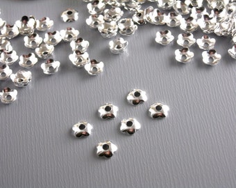 Petite Flower Shaped Bead Caps, Silver Tone Plated, 4mm diameter - 30 pieces