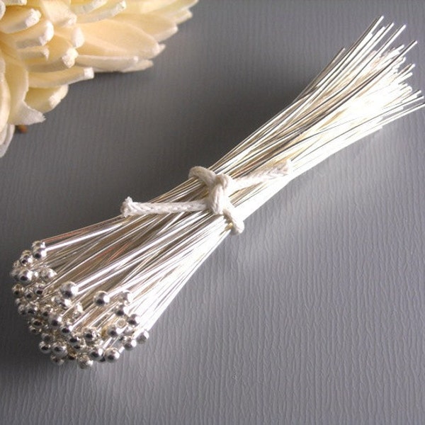 26 gauge, 50mm long, Bright Silver Tone Plated Fine Ball End Headpins - 50 pins