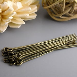 Bronze Eye Pins, Hand Straightened, Antique Bronze Plated, 21 gauge, 50mm long - 50 pins