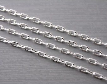 Soldered Faceted Paperclip Link Chain, Silver Tone Plated, 4mmx2mm - 10 feet