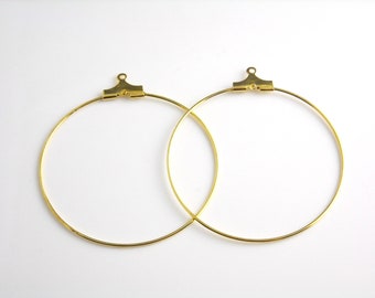 Large Beading Hoops, Gold Tone Plated, 40mm diameter, 22 gauge wire - 20 pieces (10 pair)