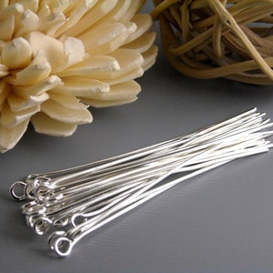 50mm, 21 gauge, Silver Plated Eye Pins, Hand Straightened - 50 pins