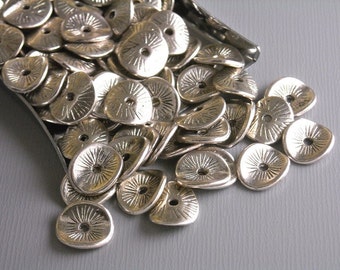 Silver Textured Potato Chip Spacers, Antique Silver Plated, 9mm diameter - 20 pieces