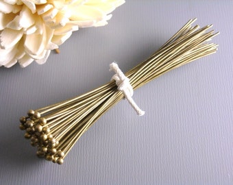 Hand Straightened Bronze Ball End Headpins, Antique Bronze Plated, 63mm long, 22 gauge - 50 pins