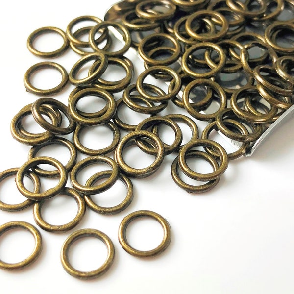 Rough Textured Petite Donut Links, Antique Bronze Plated, 8mm diameter - 50 pieces