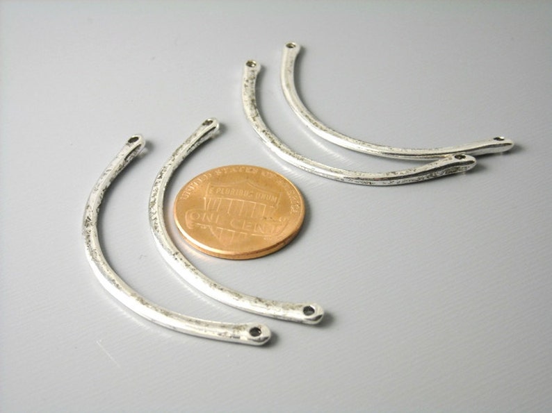 Sturdy Pressed Silver Curved Linking Bars, Antique Silver Plated, 47mm long 4 pieces image 2
