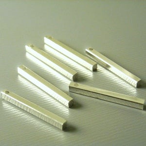 Petite Silver Squared Bar Pendant Charms, Silver Tone Plated, 20mm long - 6 pieces