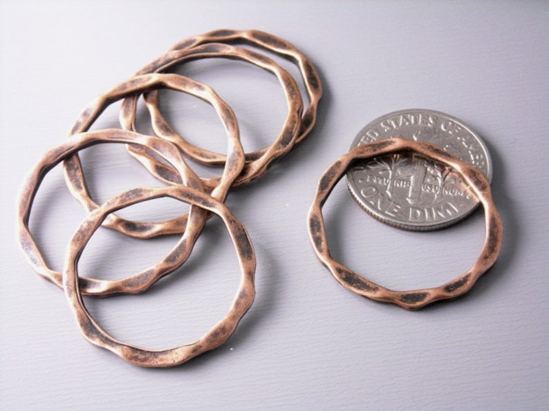 Pressed Circle Links, Antique Copper Plated, 22mm diameter 6 pieces image 3