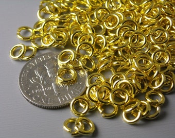 Thick Open Cut Gold Jump Rings, Gold Tone Plated, 5mm diameter, 20 gauge - 50 pieces