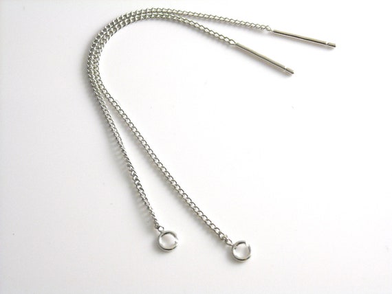 Silver Threader Earrings, Platinum Plated Curb Chain Ear Threads, 85mm - 2 pieces